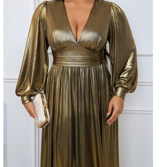 Plus Plunging Neckline High Waisted Split Thigh Wedding Party Formal Dress - Picture 2 of 9